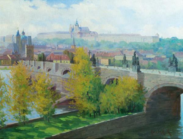 Stanislav Feikl View of Prague Castle over the Charles Bridge by Czech painter Stanislav Feikl oil painting image